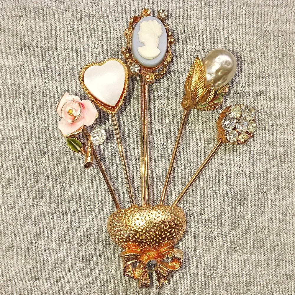 Vintage Signed Coro Cameo Basket Brooch